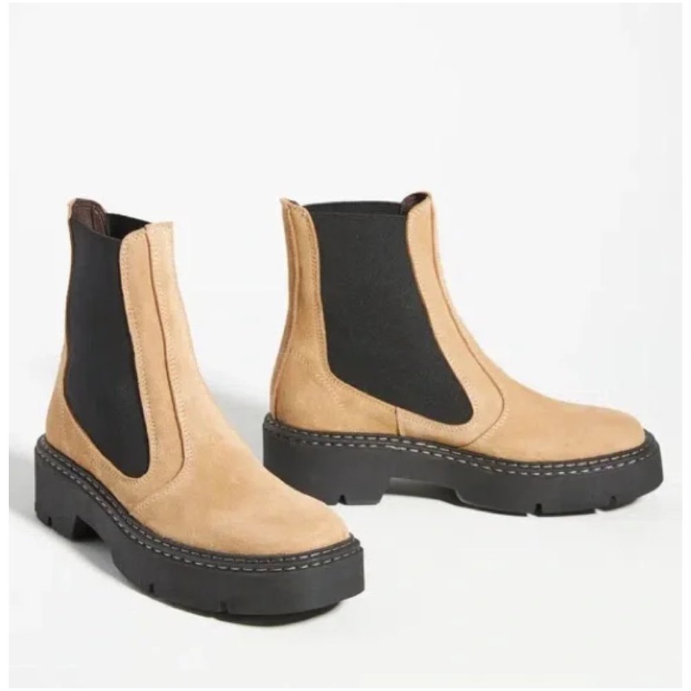 NWOT Anthropologie Platform Suede Chelsea Boots Size 37 EU Sand